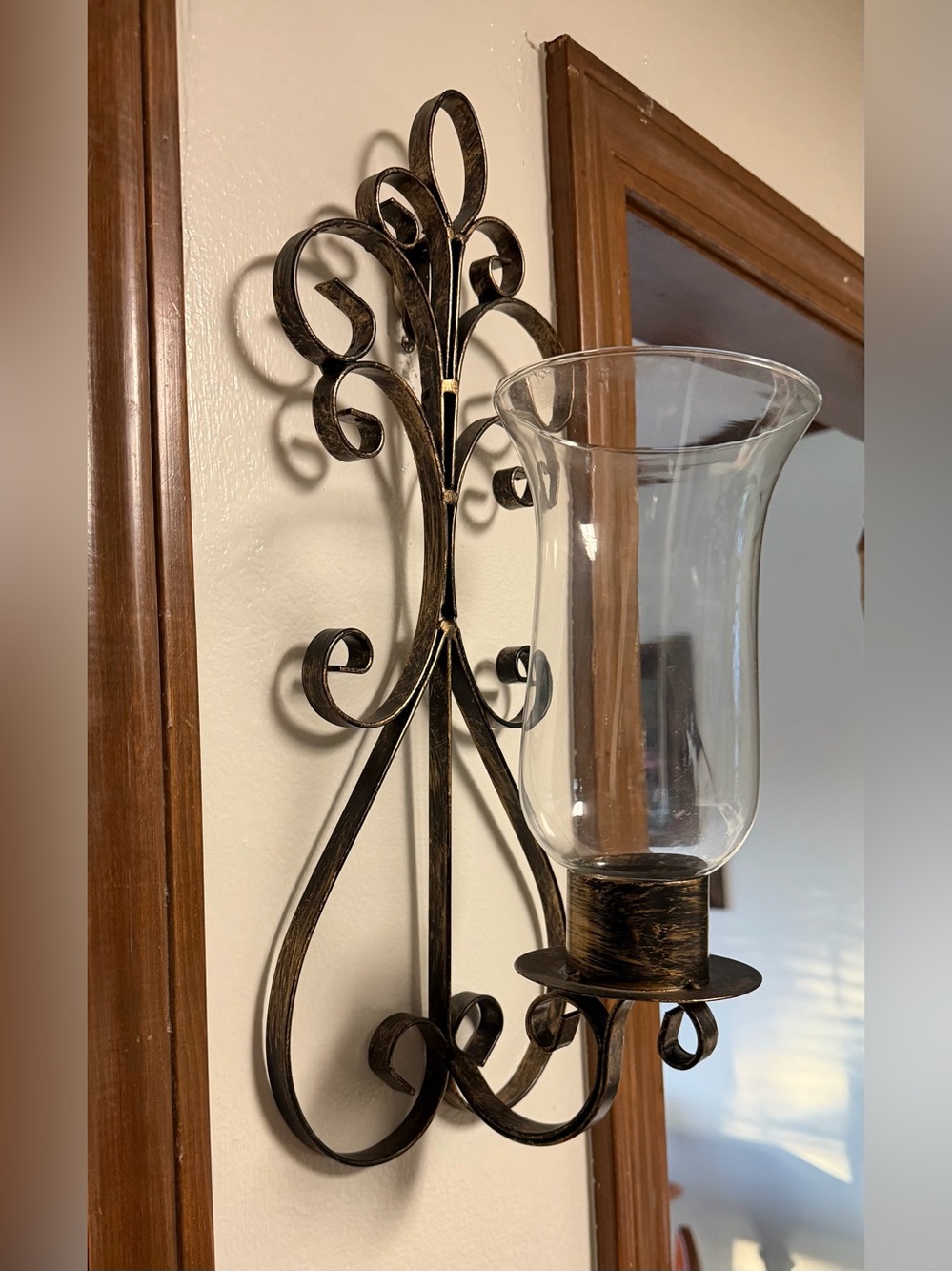 Decorative Metal Wall Sconce with Clear Glass - Bronze Finish Ser of 2